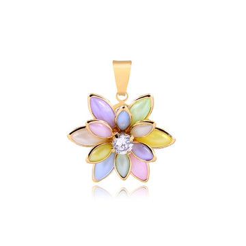 18K Gold Layered Oro Laminado Clear CZ  With Multicolor Marquese Pendant Flower Design 31.0086/30